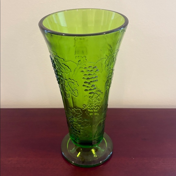 Vintage Other - Vintage 1970's Indiana Glass HARVEST GRAPE Green Footed Trumpet Vase